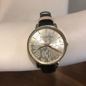 Ted Baker Gold and Black Leather Watch